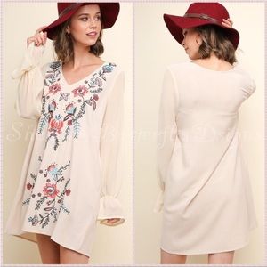 Umgee Pastel Floral Embroidered Tunic Dress - size M